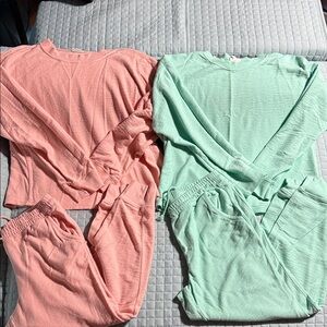 2 Jenni Cozy Pajama Sets. Coral Pink and Mint Green Size - L